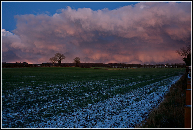 Stormy sky, winter sunset, North Yorkshire