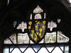 c15 heraldry in north aisle glass, crowned keys st peter's church canterbury kent   (4)