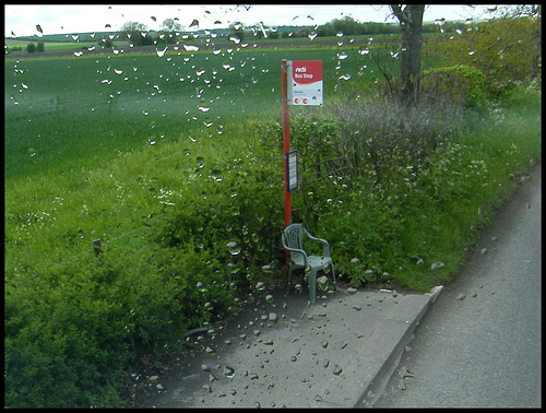 rainy day bus stop