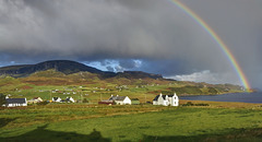 Rainbow over Staffin Bay and Trotternish Ridge/Quiraing, Isle of skye