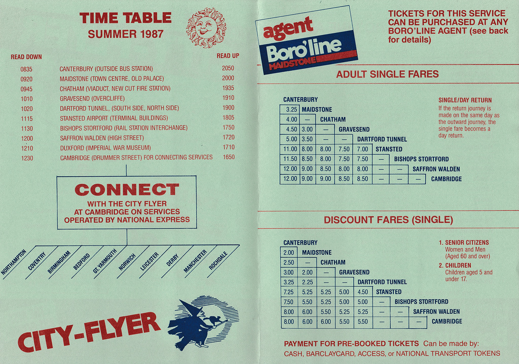 Boro'line Maidstone Canterbury-Cambridge timetable leaflet -Summer 1987  (Page 2 of 2)