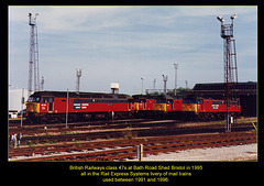 BR class 47s in RES livery - Bristol Bath Road Shed - 1995