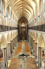 Salisbury cathedral nave - a view from the ledge in front of the west window.