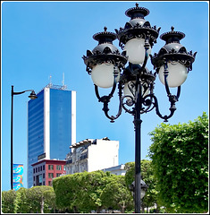 Tunisi : Preziosi lampioni e grattacielo azzurro
