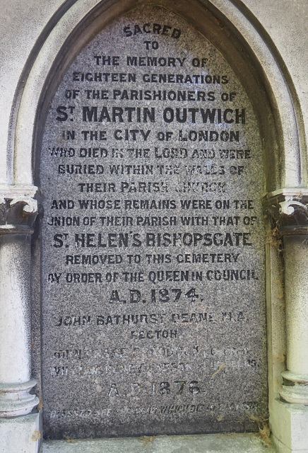 city of london cemetery (67)memorial to remains removed from the city churches of st martin outwich and st helen bishopsgate 1874-6