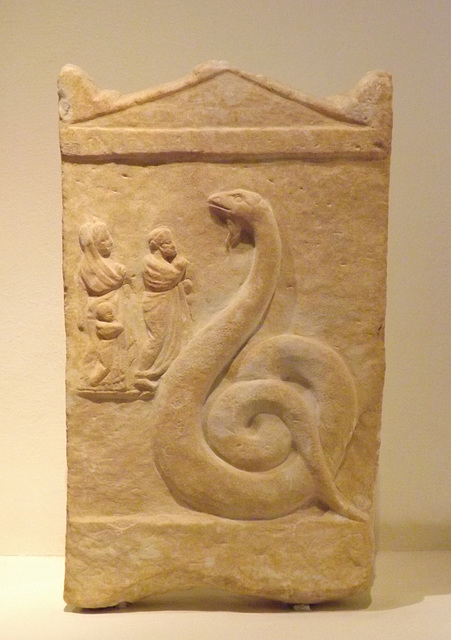 Votive Relief with Zeus Meilichios in the National Archaeological Museum of Athens, June 2014
