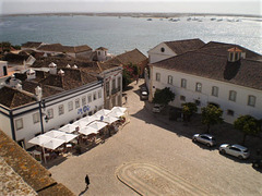 Towering view from the belfry of Faro Cathedral.