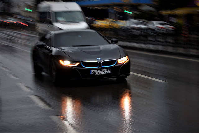 BMW in the rain