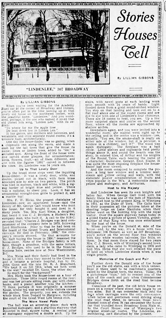 Winnipeg Tribune article on Lindenlee - 28 Dec 1935 p12