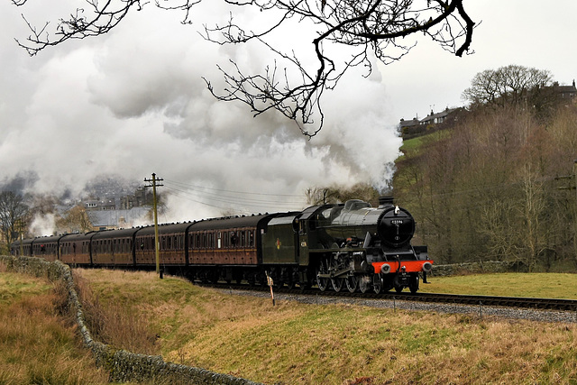 Jubilee 45596 'Bahamas' leaves Haworth with a train for Oxenhope.
