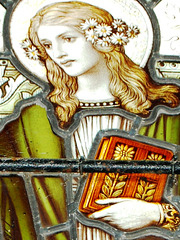Detail of St Margaret of Scotland, East window, Carsington Church, Derbyshire