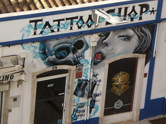 Graffiti on tattoo shop.