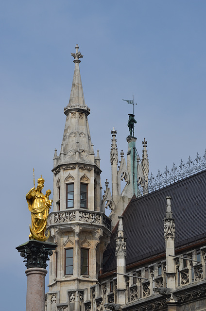 München, Town Hall, Left Corner Turret and Top of Marian Column