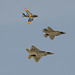 Canadair F-86E Sabre, Lockheed Martin F-35A Lightning, and Lockheed Martin F-22A Raptor