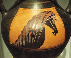 Detail of a Horse-Head Amphora Attributed to the Workshop of the Gorgon Painter in the Virginia Museum of Fine Arts June 2018