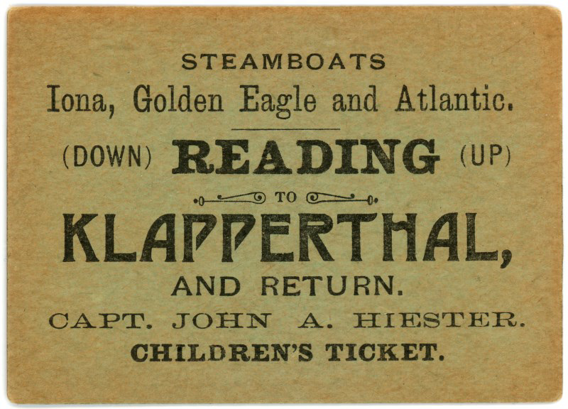 Steamboat Ticket, Reading, Pa., to Klapperthal Pavilion, July 4, 1896