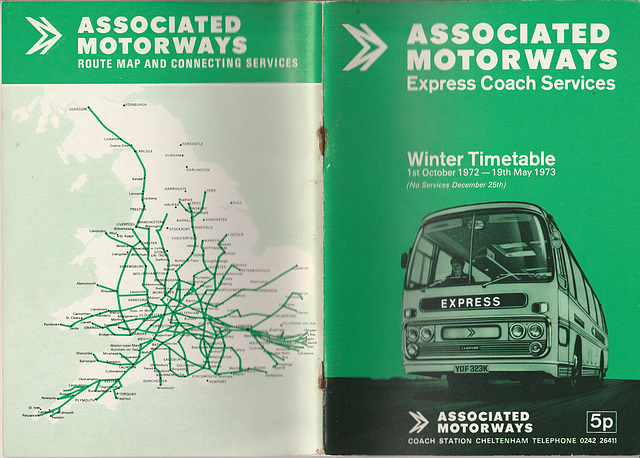 Associated Motorways Winter 1972-73 timetable  cover