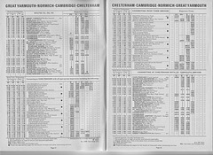Associated Motorways Summer 1972 timetable for the Great Yarmouth to Cheltenham service