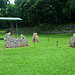 Honduras, Mayan Artifacts on the Lawn in the Park of Copan Ruinas