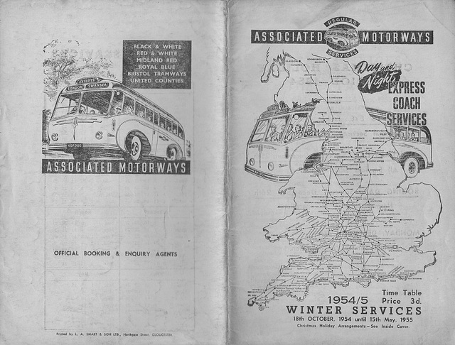 Associated Motorways Winter 1954-55 timetable cover