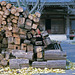 Scrap lumber once used in the dismantled temple