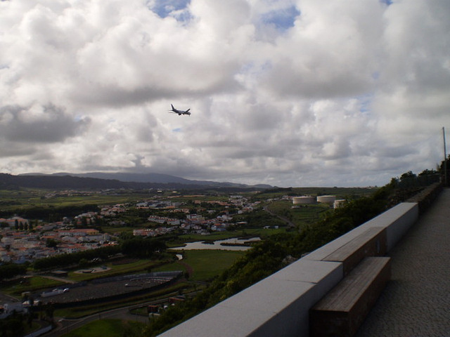 Airplane before landing on Lajes Airport.