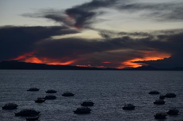 Bolivia, Sunset over the Lake of Titicaca