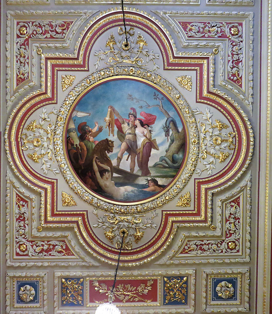 drapers' hall, london city livery company,golden fleece ceiling painting of 1869 in the court dining room by felix-joseph barrias