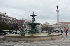 Lisbon, Fountain and Monument in the Square of Pedro IV