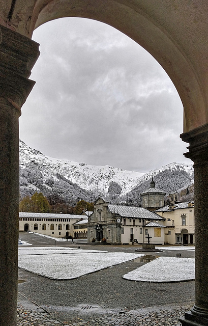 The first snow in Oropa (Biella) - The ancient Church