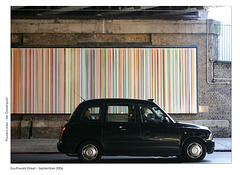 Black cab - coloured wall - Ian Davenport Poured Lines 2006