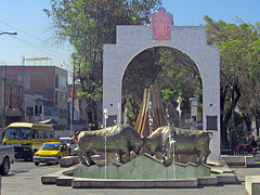 Water fountain with bulls in Yanahuara , Arequipa