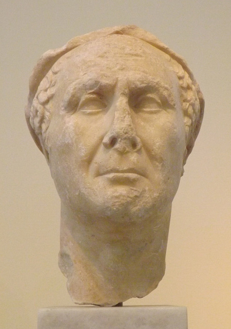 Portrait Head of a Man Wearing a Wreath in the National Archaeological Museum of Athens, May 2014