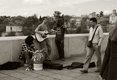 Musicians on the Roman Bridge at Córdoba.