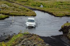 Iceland, Fording a river on the Way to Lakagigar Plateau