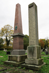 kensal green cemetery, london,1879 cenotaph memorial to robert owen+1858 and 1885 reformers' memorial
