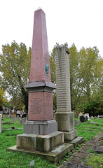 kensal green cemetery, london,1879 cenotaph memorial to robert owen+1858 and 1885 reformers' memorial