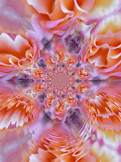 Bon week-end,  avec une composition (fractale ) , que j'ai créée à partir d'une de mes photos de rose du jardin .