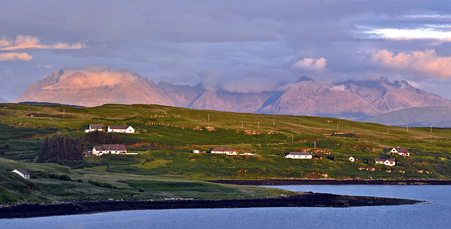 Sunset reflected on the Black Cuillin, from Caroy, Isle of Skye