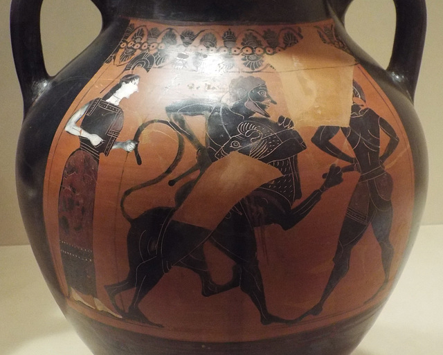 Detail of a Black Figure Amphora Attributed to Group E in the Virginia Museum of Fine Arts, June 2018