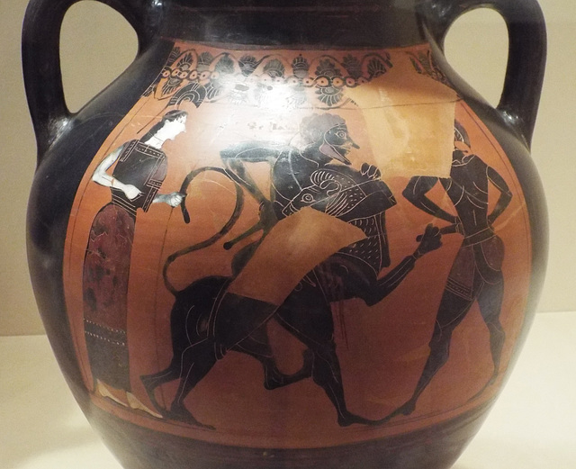Detail of a Black Figure Amphora Attributed to Group E in the Virginia Museum of Fine Arts, June 2018