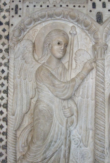 Detail of a Pulpit Relief with the Annunciation in the Cloisters, April 2012