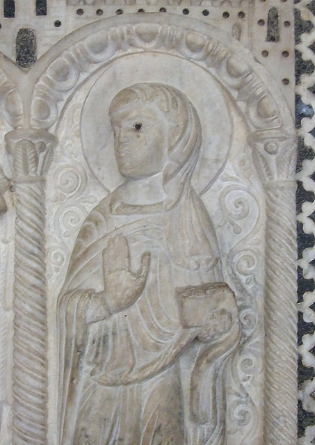 Detail of a Pulpit Relief with the Annunciation in the Cloisters, April 2012