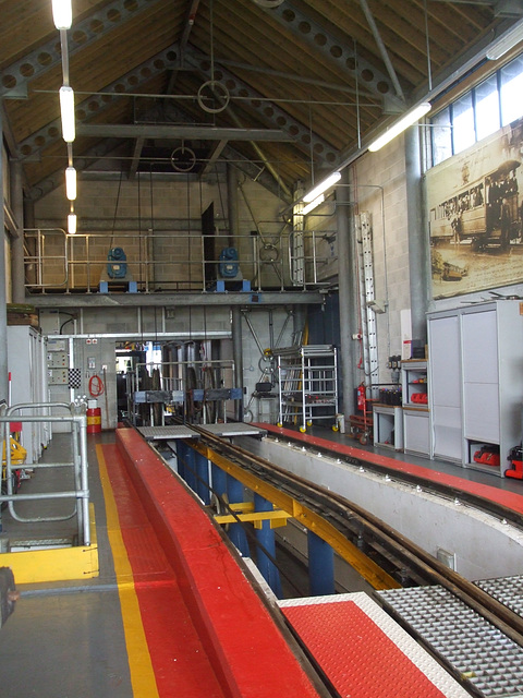 DSCF9829 Engine winding room and maintenance pit at Halfway Station on the Great Orme Tramway DSCF9829 Engine winding room and maintenance pit at Halfway Station on the Great Orme Tramway