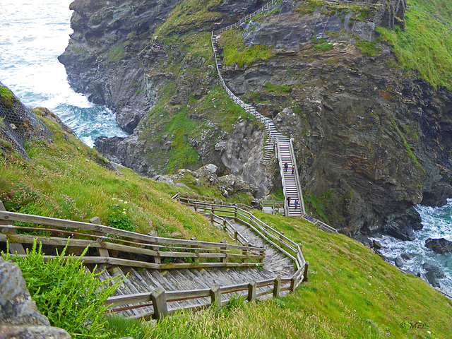 Der Zaun und die Treppen zu Tintagel Castle