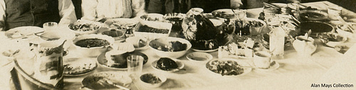 Thanksgiving Feast with Phonograph, Lamp, and Wallpaper (Food on Table)