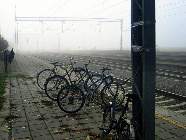 Bicycles waiting for "riders" from the train