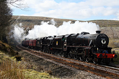 Stanier LMS class 5 4-6-0`s 44871+45407 THE LANCASHIRE FUSILIER at Dent Head with 1Z57 07.33 Manchester Victotria - Carlisle `The Citadel` 13th April 2019.