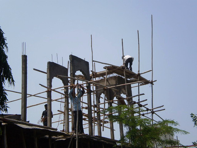 Bamboo scaffolding.