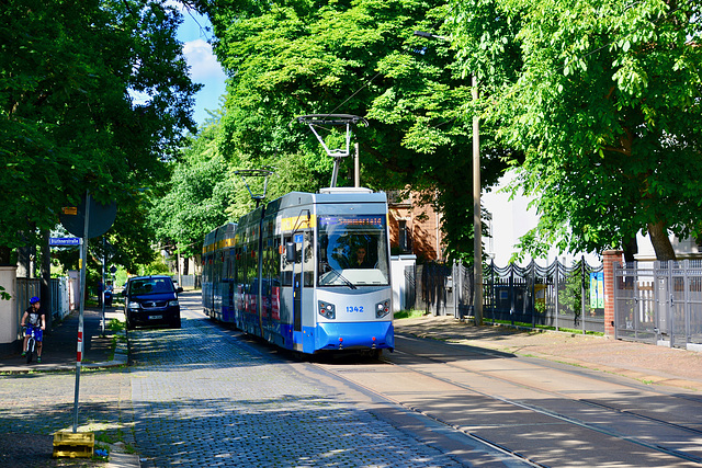 Leipzig 2017 – LVB 1342 on diversion on the Rathenau Straße